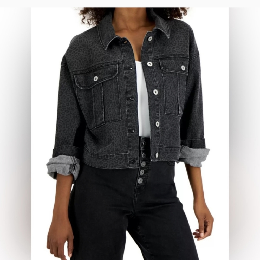 NWT INC. Cheetah Black Jean Jacket
